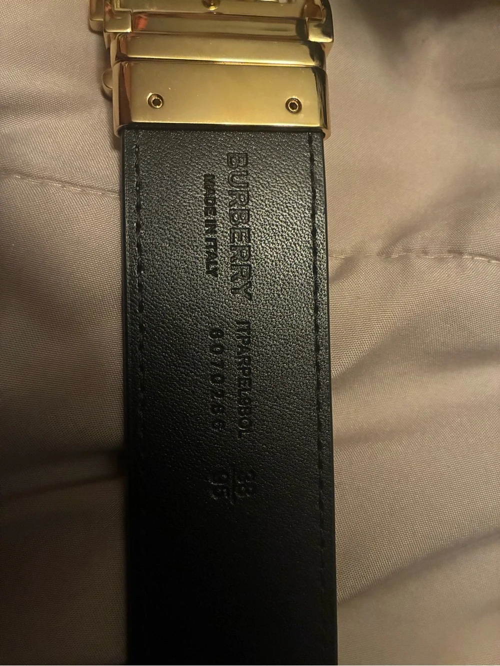 Burberry Beige Check Belt with Gold TB Buckle